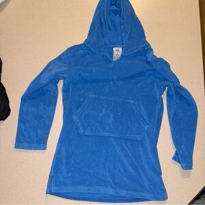 L&D size M 8-10 hooded long sleeve swim cover up wearable towel blue